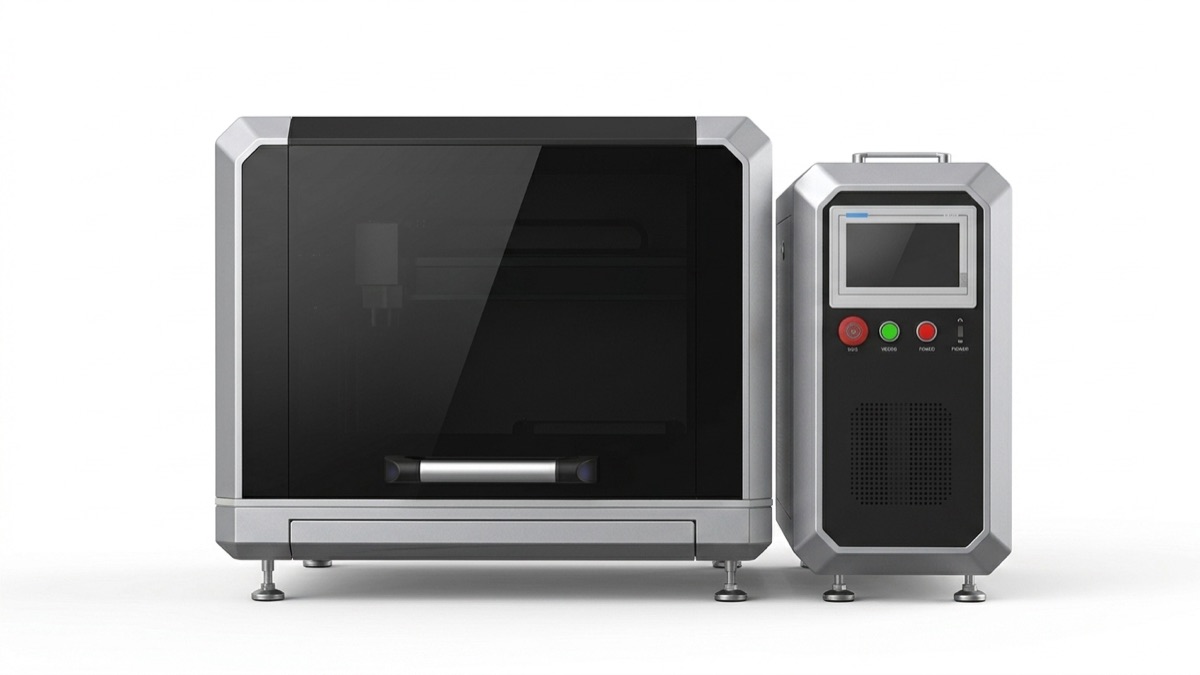 Desktop laser cutting machine on a white background